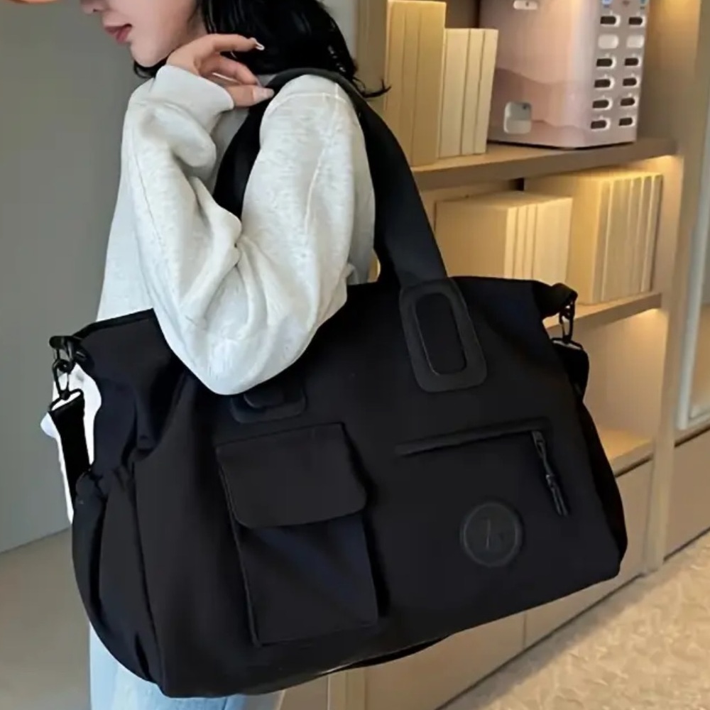 Black Travel Duffel Bag with Front Pockets